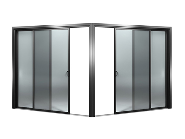 Diamond corner sliding security doors